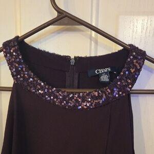 Chaps Deep Purple Dress with Sequin Collar Size 16 Petite